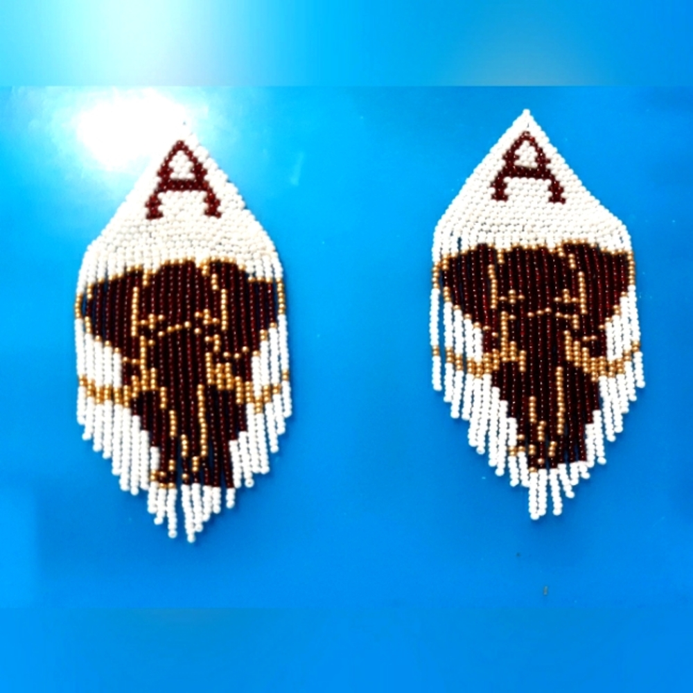 Hand crafted seed bead Alabama college football Native American style earrings